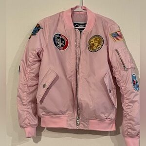 Up and Away MA-1 Ladies Pink Flight Jacket With Patches Size Small